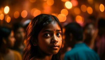 sonriente niños disfrutar divertido fiesta adentro a noche generado por ai foto