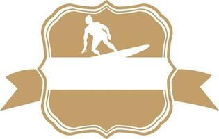 White silohuette of man in badge made with brown color. vector