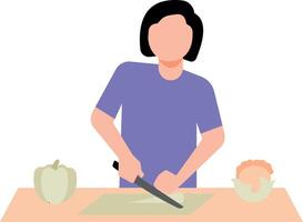 The girl is cutting vegetables. vector