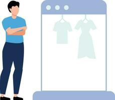 A boy is buying clothes online. vector