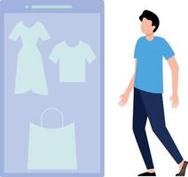 A boy is buying clothes online. vector