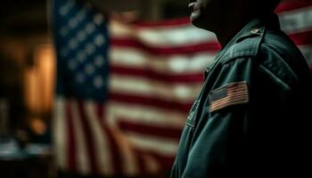 One man holding American flag, showing honor generated by AI photo