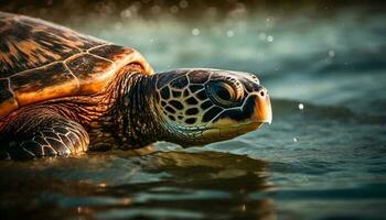 Slow sea turtle swimming in tranquil waters generated by AI photo