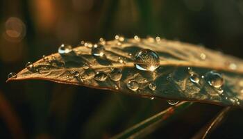 Fresh green leaf with dew drop close up generated by AI photo