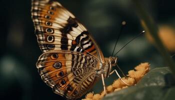 Vibrant butterfly pollinates flower, showcasing natural beauty generated by AI photo