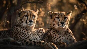 manchado leopardo curioso, majestuoso belleza en naturaleza generado por ai foto