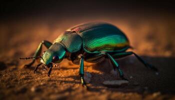 Small weevil crawling on green leaf outdoors generated by AI photo