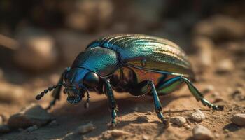 Small scarab beetle crawling on green leaf generated by AI photo