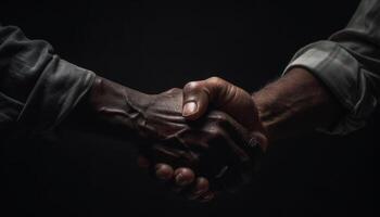 Two adults of different ethnicities shake hands generated by AI photo