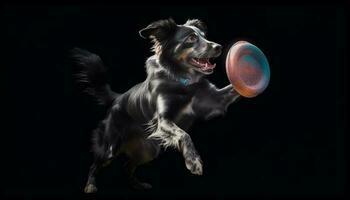 Cute puppy playing with toy ball indoors generated by AI photo