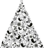 Hand drawn doodles elements decorated christmas tree. vector