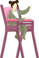 Faceless girl character showing hand sitting on chair. vector