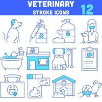 Flat Style Veterinary Icon Set In Blue And White Color. vector