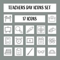 Flat Teacher Day Icon Set On Grey Square Background. vector