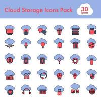 Cloud Storage Icon Set In Blue And Red Color. vector