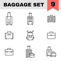 Set of Baggage Icon In Black Line Art. vector