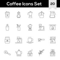 Black Line Art Set of Coffee Icon In Flat Style. vector