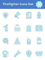 Blue And White Color Set of Firefighter Icon In Flat Style. vector