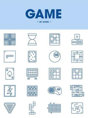 Set of Game Icon In Blue Outline.