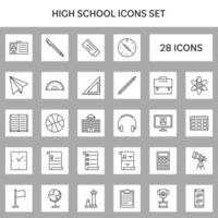 Black Line Art High School Icon Set On Grey And White Square Background.. vector