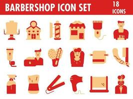 Isolated Barbershop Icon Set In Red And Orange Color. vector