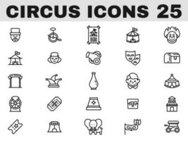 línea Arte ilustración de 25 circo icono colocar. vector