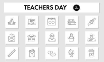 Black Linear Style 15 Teachers Day Square Icon Pack. vector