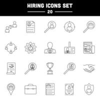 20 Hiring Icon Set In Black Thin Line Art. vector