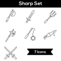 Black Line Art Set of Sharp Icon In Flat Style. vector