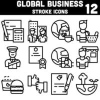 negro línea Arte conjunto de global negocio icono en plano estilo. vector
