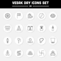 Black Linear Style 20 Vesak Day Circle Icon Set. vector