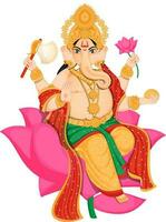 Illustration of Lord Ganesha Sitting on Lotus Flower. vector