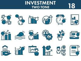 Illustration Of Investment Icons Set In Blue And White Color. vector