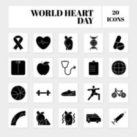 20 World Heart Day Icon Set In Glyph Style. vector