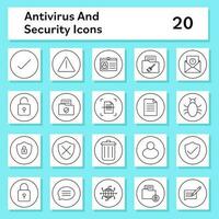 Black Linear Style Antivirus Security Icon Or Symbol Set On White And Turquoise Background. vector