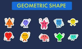 Cute Funny Cheerful Geometric Shape Collection On Blue Background. vector