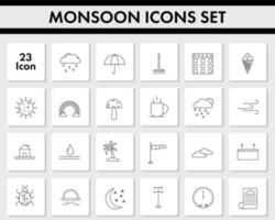 Black Stroke Monsoon Square Icon Or Symbol Set. vector