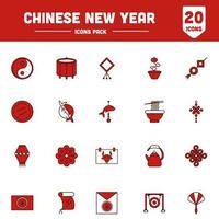 Chinese New Year Icons Pack In White And Red Color. vector