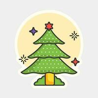 Decorated Xmas Tree Colorful Sticker Or Icon In Flat Style. vector