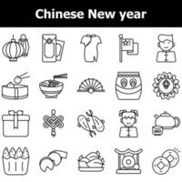 Illustration Of Chinese New Year Icons Set In Stroke Style. vector