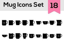 black and white Illustration Of Cup Or Mug Icon Set In Flat Style. vector