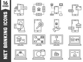 Black Line Art Set of Net Banking Icon In Flat Style. vector