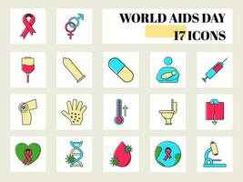 Flat Style World Aids Day Colorful Icon Set. vector