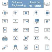 Blue And White Color Set of Software Engineering Icon In Flat Style. vector