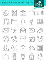 Home Screen App Icons Or Symbol Set In Black Stroke. vector