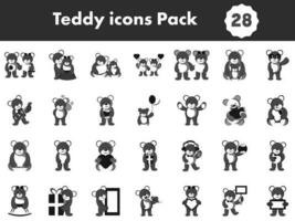Teddy Bear Icons Set In Black And White Color. vector