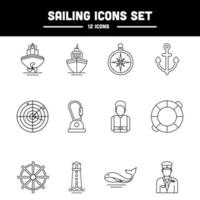 Stroke Style Sailing Icons Set. vector