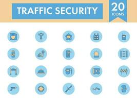 Blue And Orange Color Set of Traffic Security Icon In Flat Style. vector