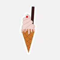 Sticker Style Choco Stick Ice Cream Cone Over White Background. vector