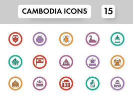 coloful conjunto de Camboya icono en plano estilo. vector